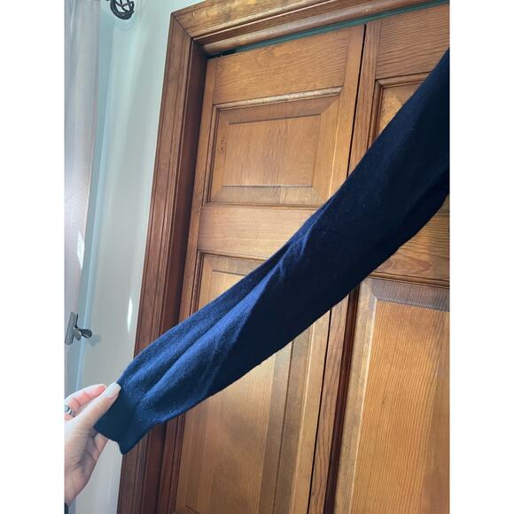 1901 Men's V Neck Cashmere Wool Pullover Sweater Long Sleeve Navy Blue Size L - Picture 4 of 9